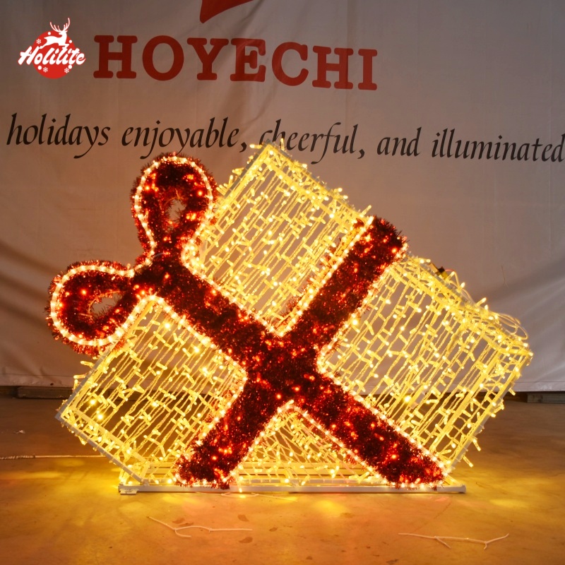 Decorative wire frame gift box light for parks and plazas