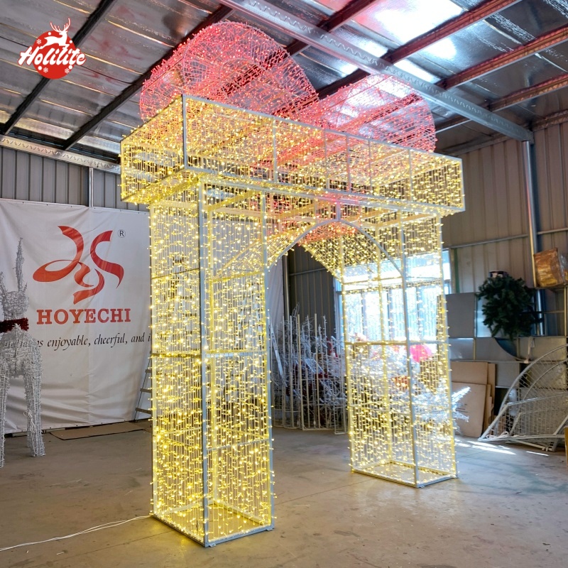 Large outdoor gift box arch light for commercial Christmas display