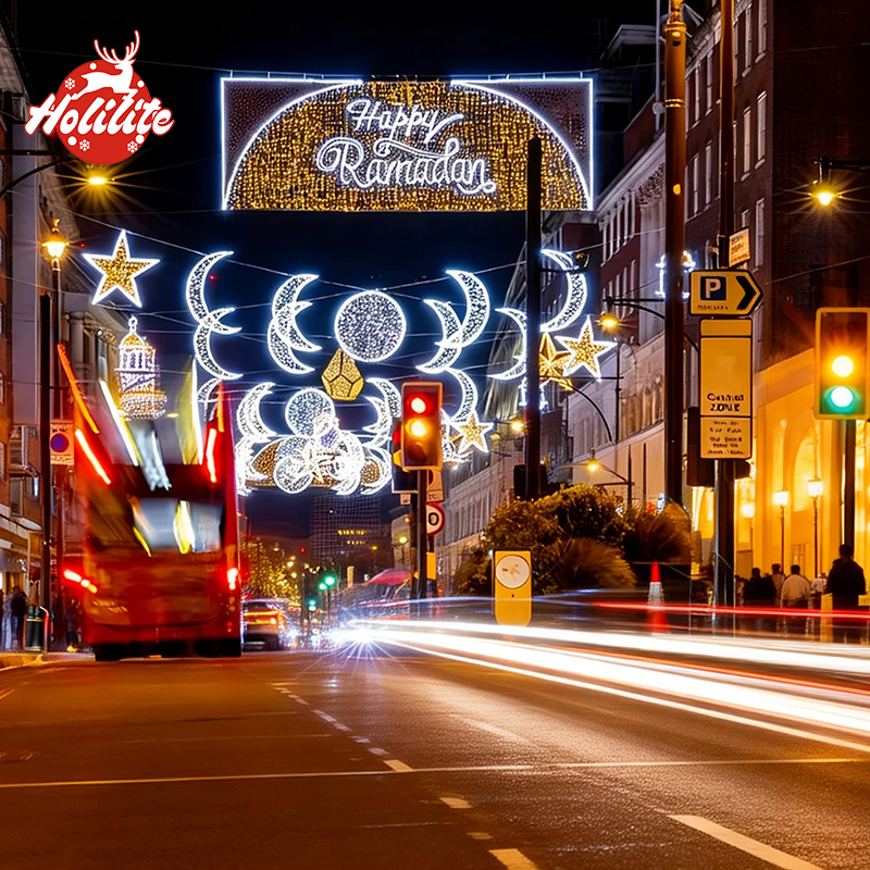 Outdoor Ramadan light with crescent moon design and LED illumination