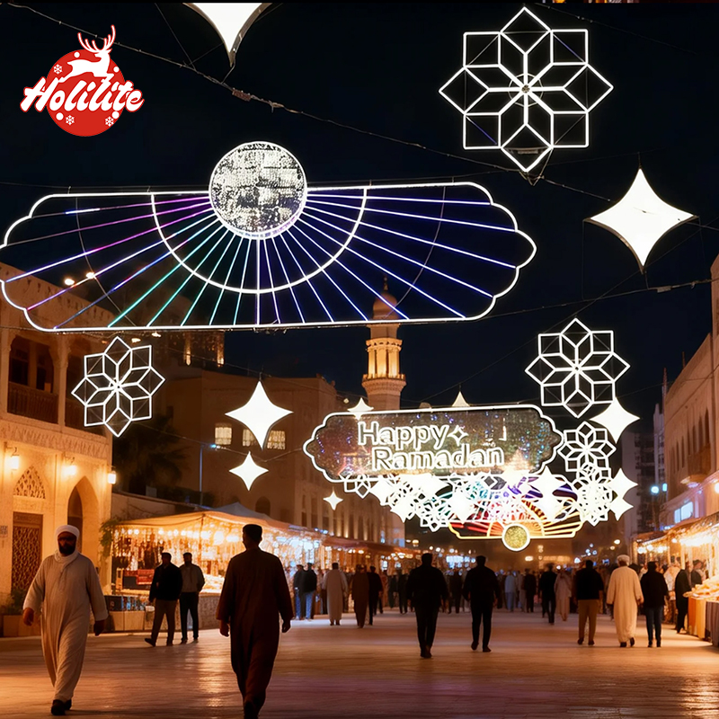 Large Ramadan moon motif light for street and park festival decoration