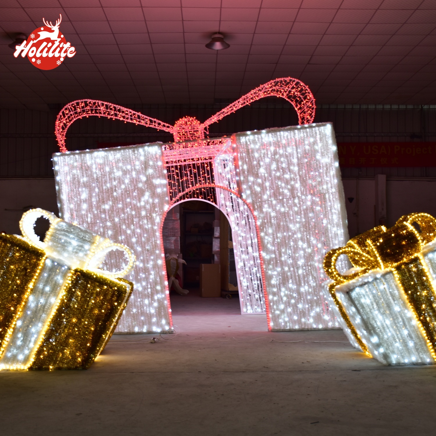 Large outdoor Christmas gift box arch light with waterproof LED strings