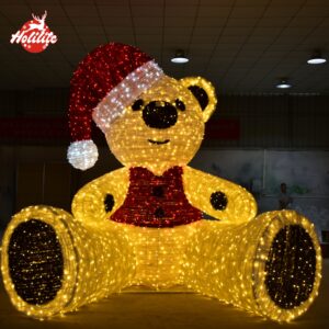 Grande installation lumineuse de Noël en forme d'ours en peluche pour les espaces publics