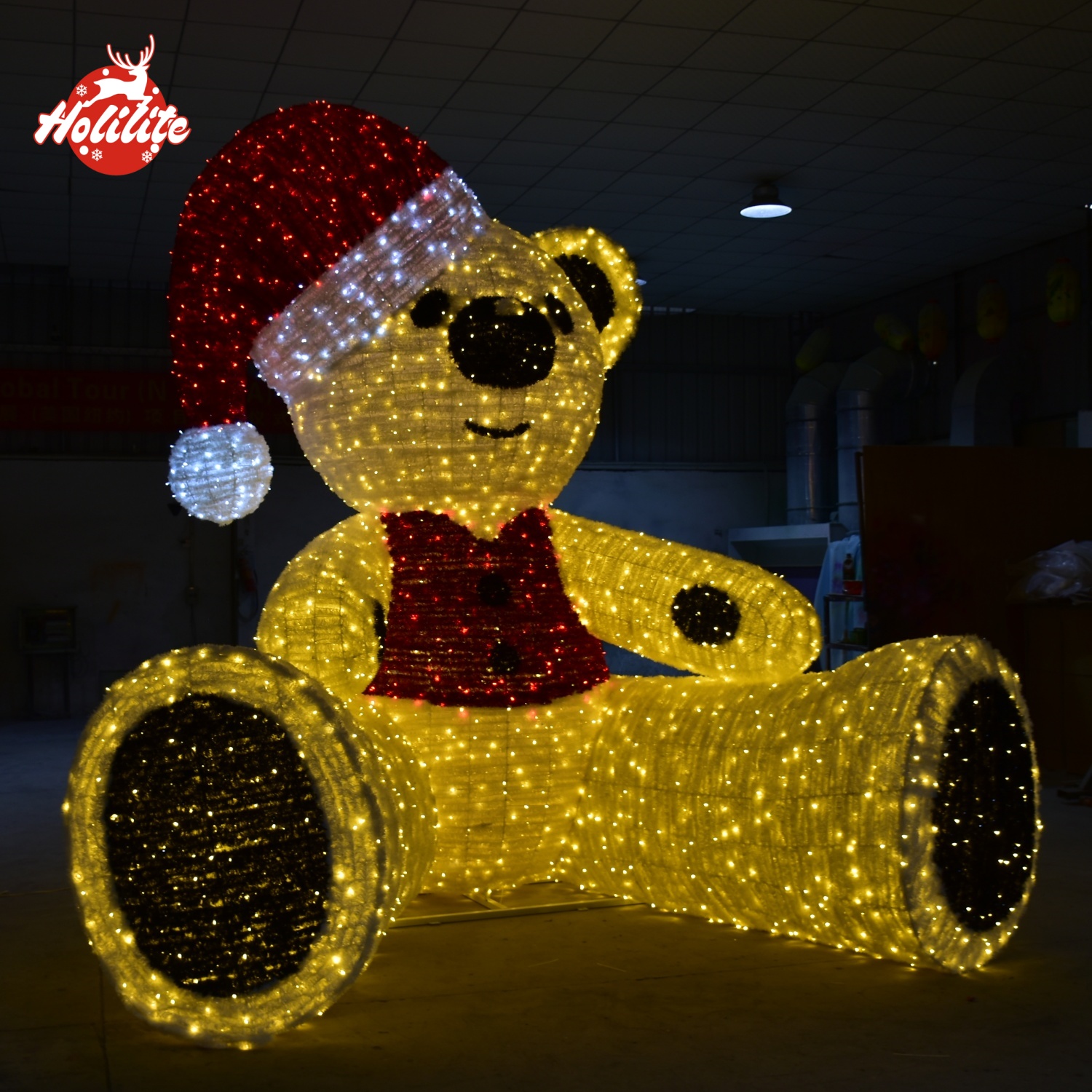 Large teddy bear Christmas light installation for public spaces