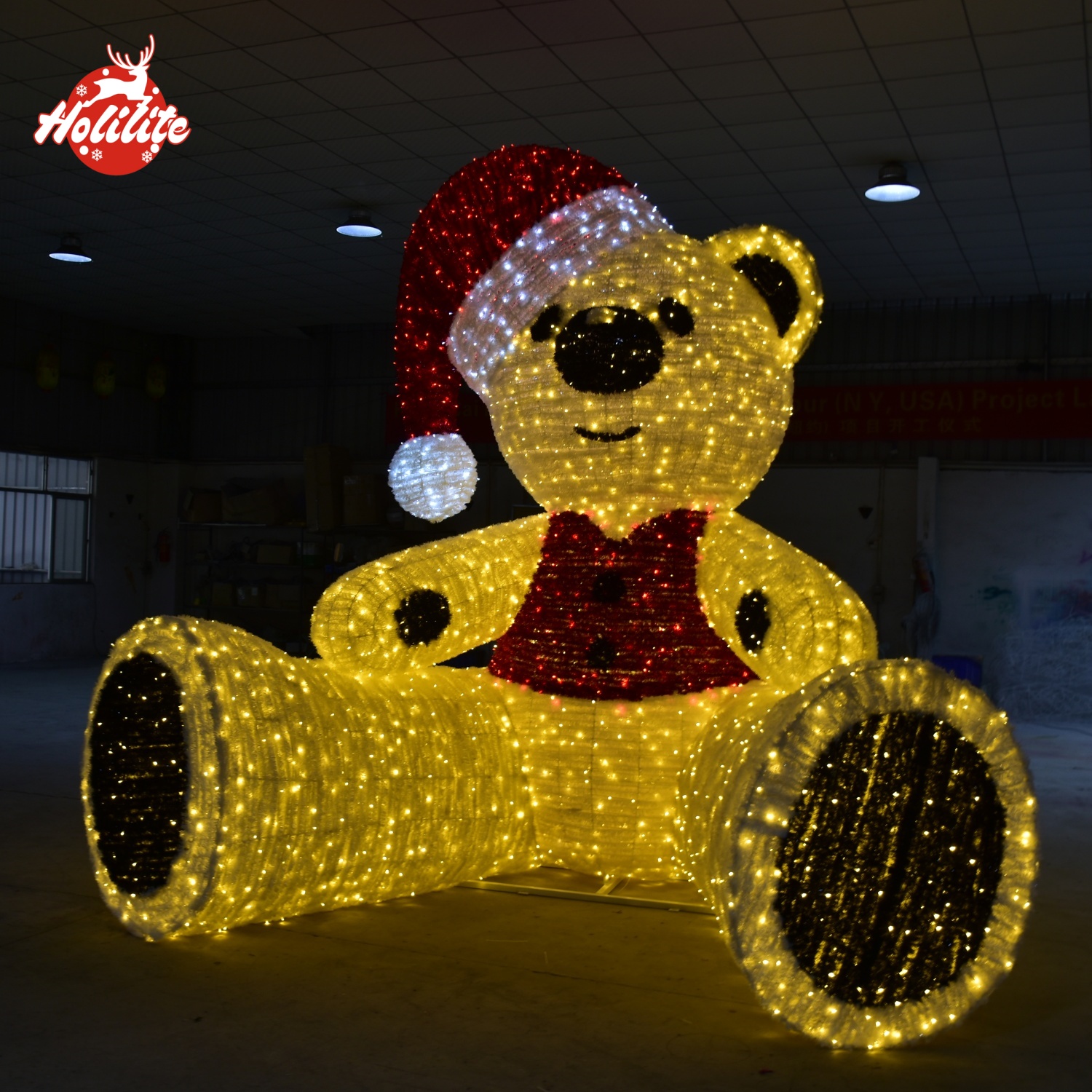 Christmas teddy bear LED light sculpture for commercial decoration