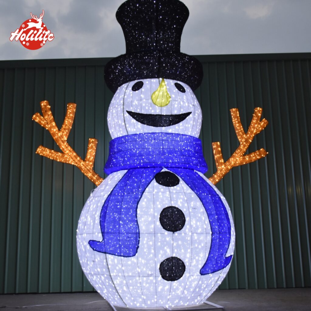Commercial snowman light sculpture with glitter fabric and waterproof LED lighting