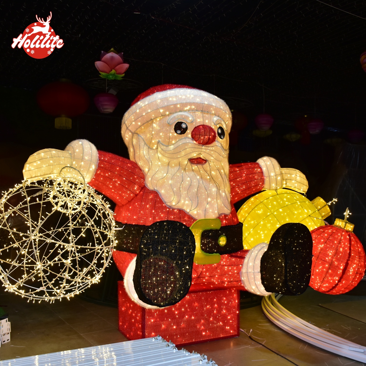 Lumières de Noël géantes en fil de fer pour le Père Noël, avec éclairage LED, pour les décorations de Noël en extérieur