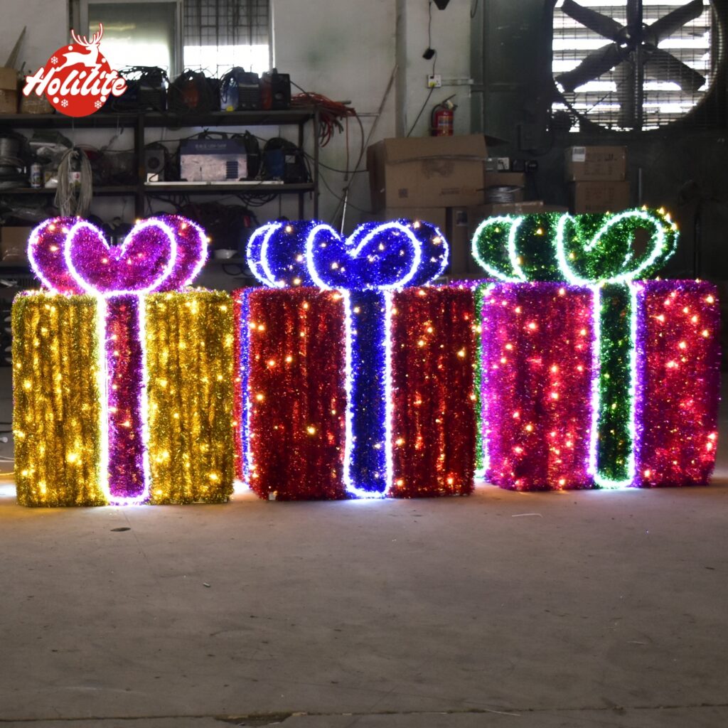 Luz comercial de caja de regalo de Navidad para decoración de parques y plazas