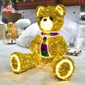 Lampe à motif d'ours en peluche festif avec écharpe pour l'affichage des fêtes à l'extérieur