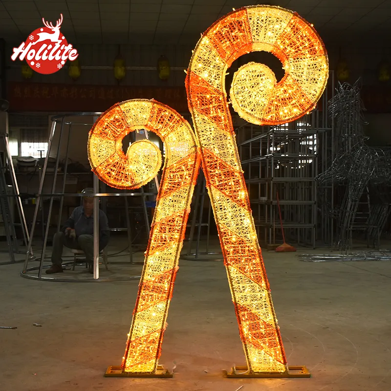 Large 3D candy cane decoration light used for outdoor festive street and plaza decoration