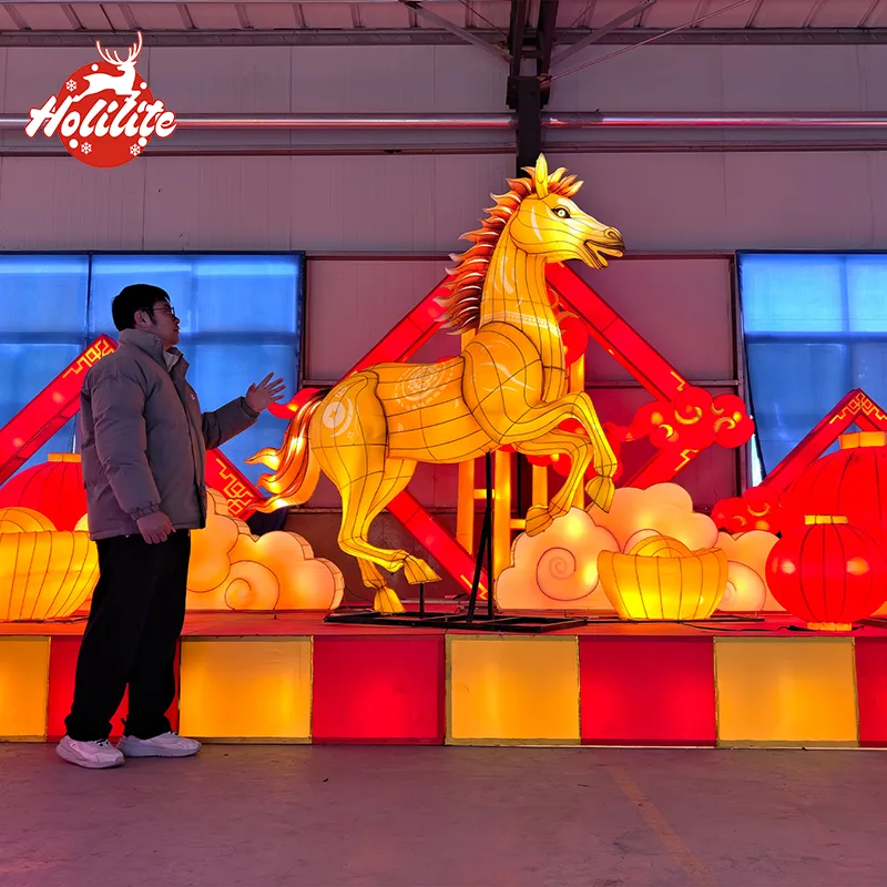 Chinese zodiac horse lantern installation designed for parks streets and commercial outdoor festival lighting projects
