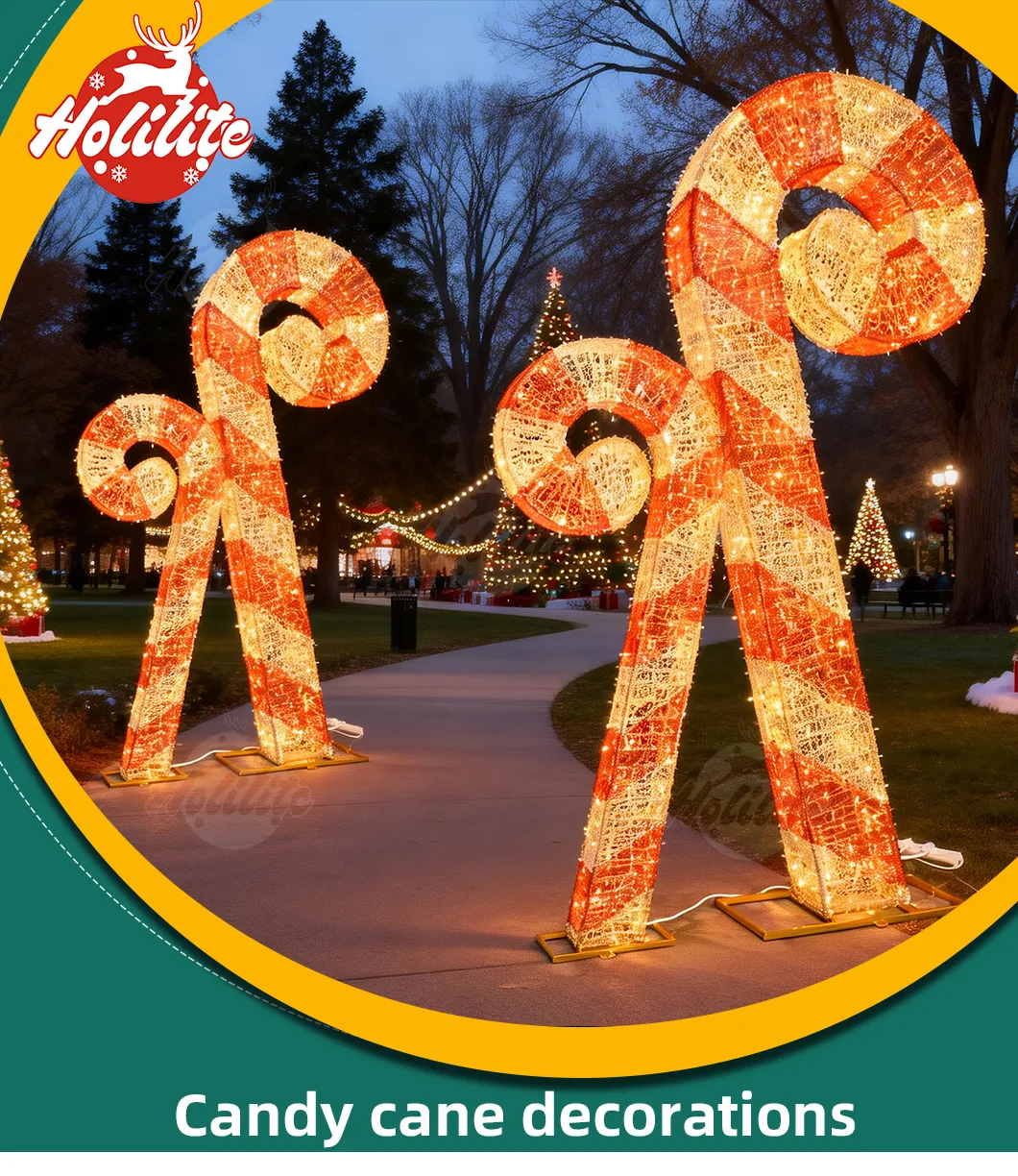 3D candy cane decoration light installed in outdoor park for Christmas festive decoration