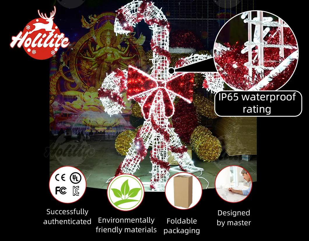 Waterproof performance testing of 3D candy cane decoration light for outdoor use