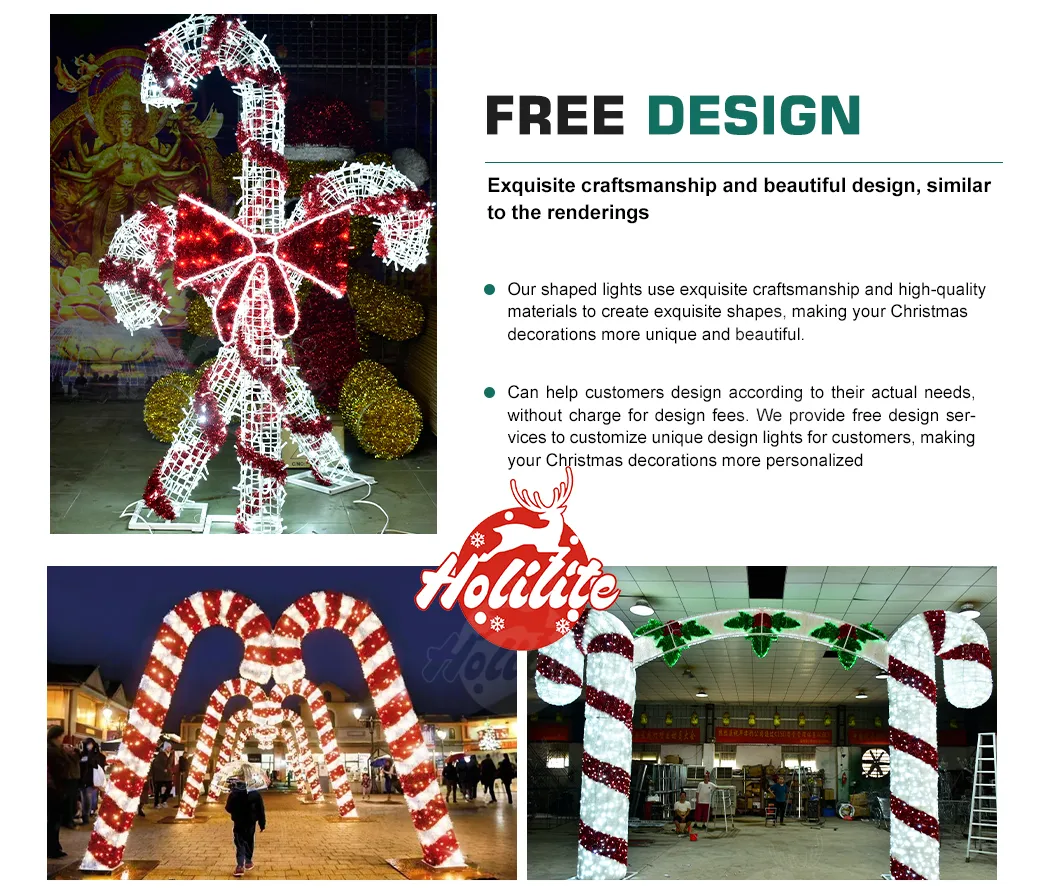 Free design service for customized 3D candy cane decoration light projects