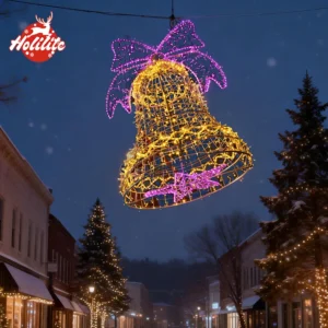 Décoration de cloches de Noël en 3D à grande échelle avec des lumières LED étanches pour les espaces publics