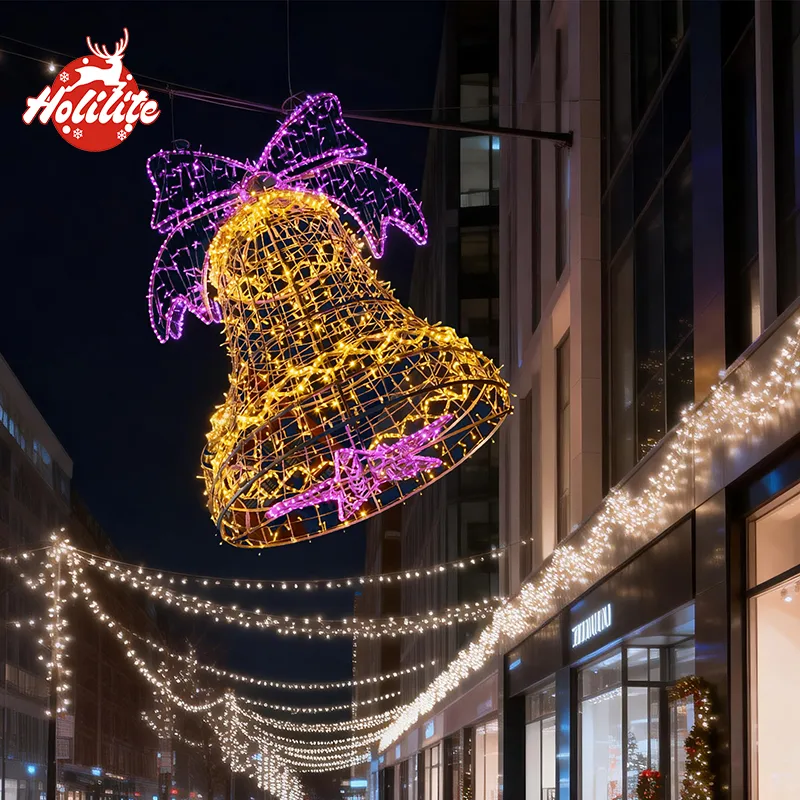 Christmas bell shape street light mounted on street lamp for outdoor holiday decoration