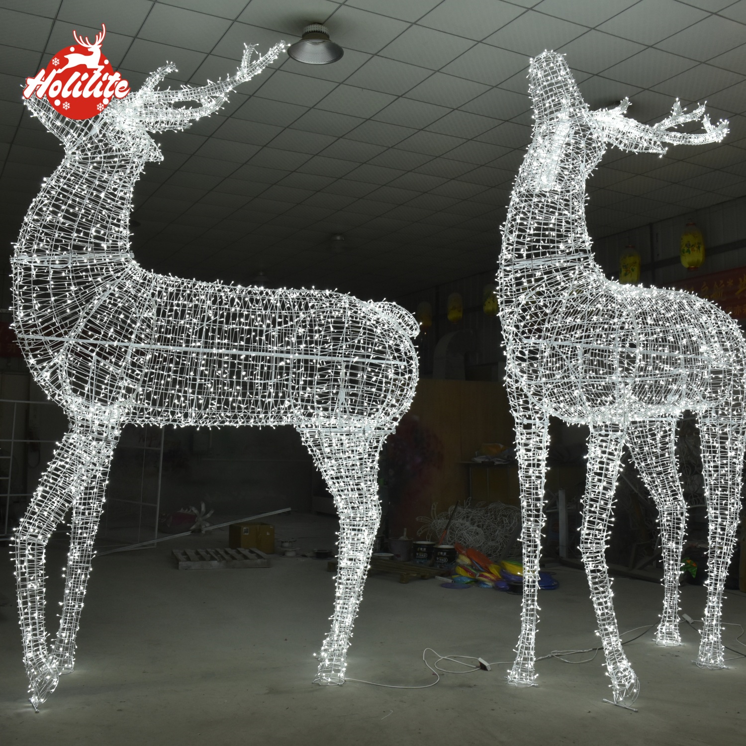 Grande sculpture lumineuse de renne à tête haute avec guirlandes LED étanches pour la décoration de parcs