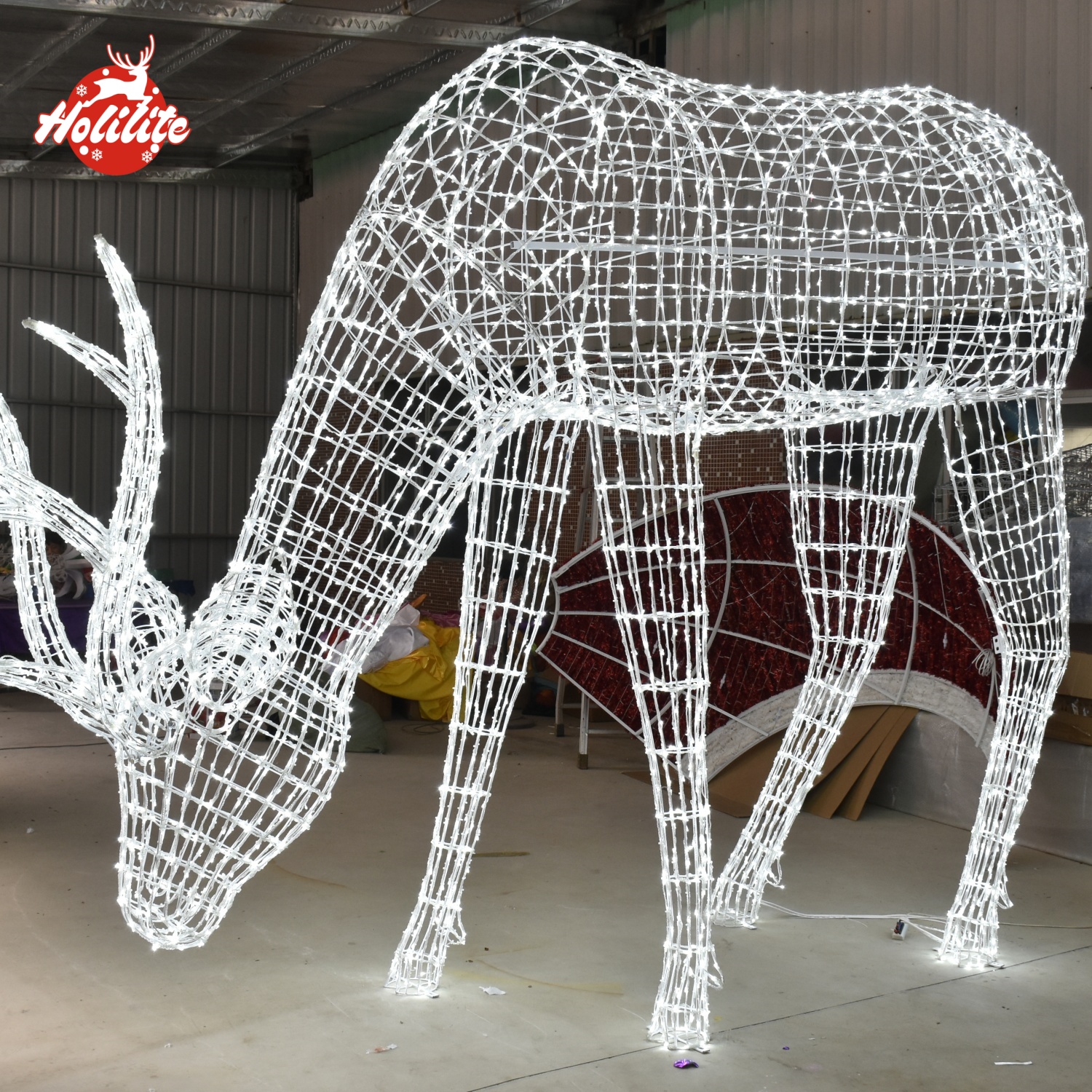 Sculpture extérieure LED en forme de renne avec cadre en acier galvanisé