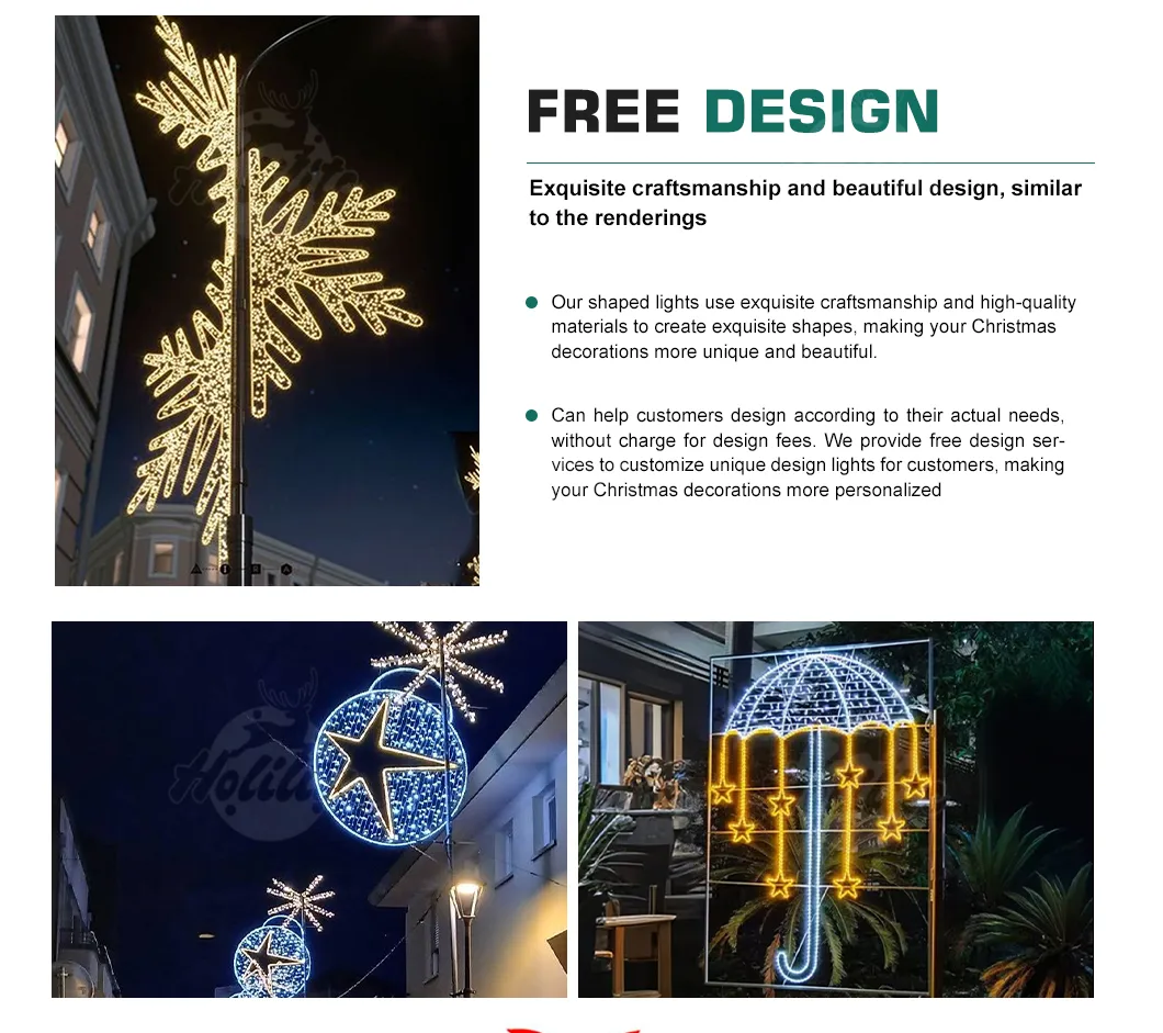 Free design service for custom 2D festive street pole light decorations based on project requirements