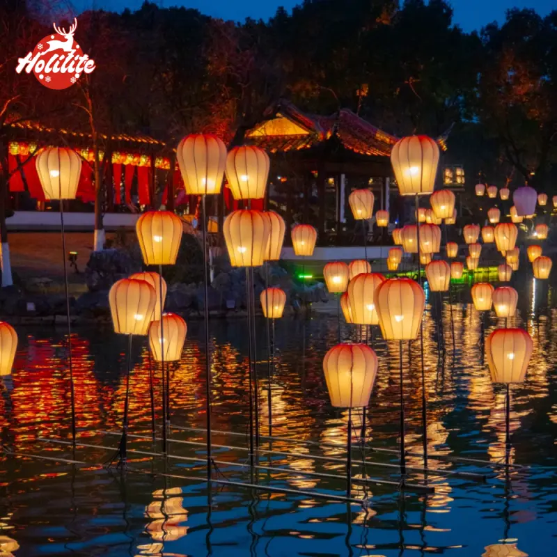Water-based decorative lanterns enhancing festival and cultural event lighting over water