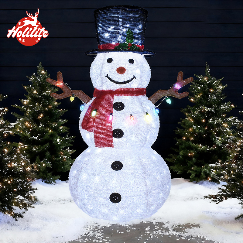 Lighted Pop-Up Christmas Snowman outdoor decoration with LED lights for front yard and garden display
