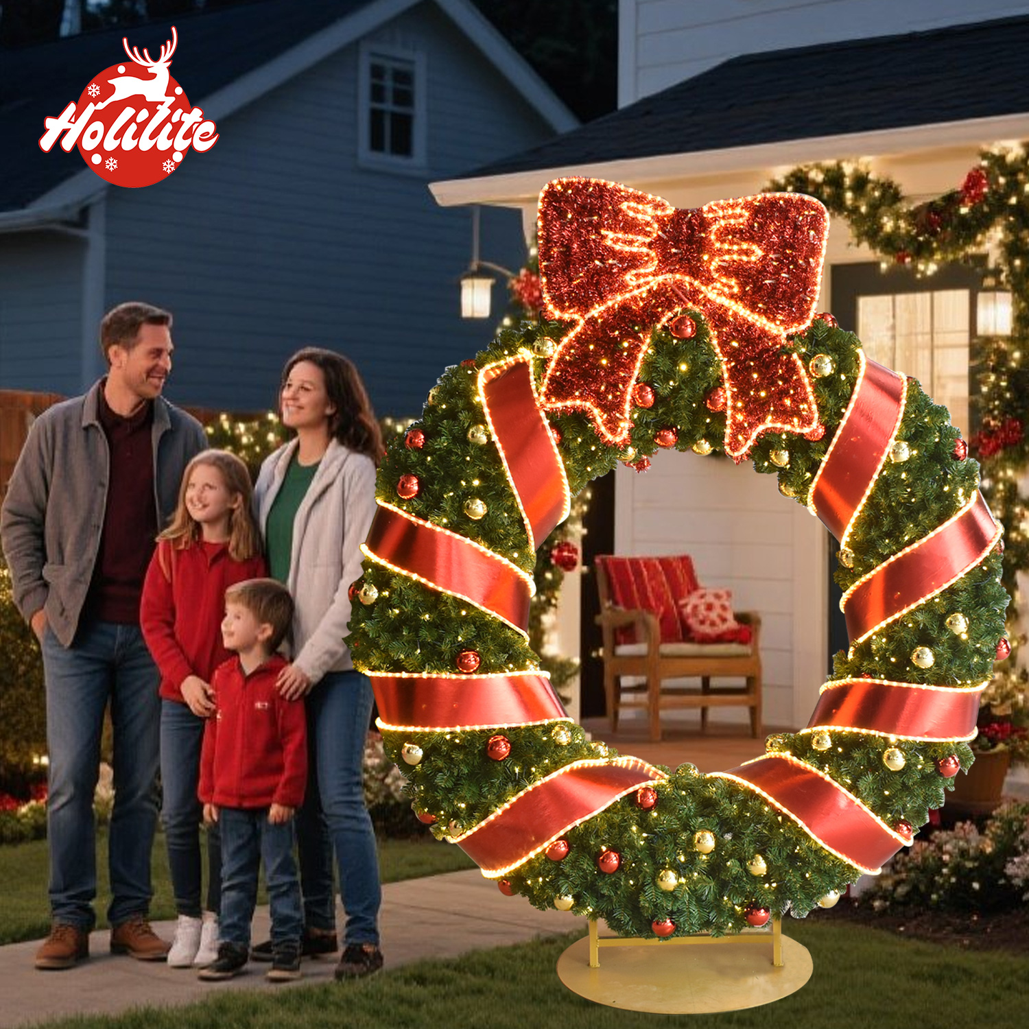 Commercial Christmas wreath illuminated factory display with no minimum order quantity
