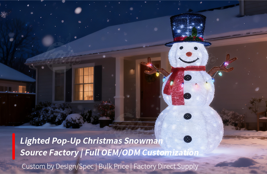 Lighted Pop-Up Christmas Snowman outdoor decoration with LED lights for front yard and garden display