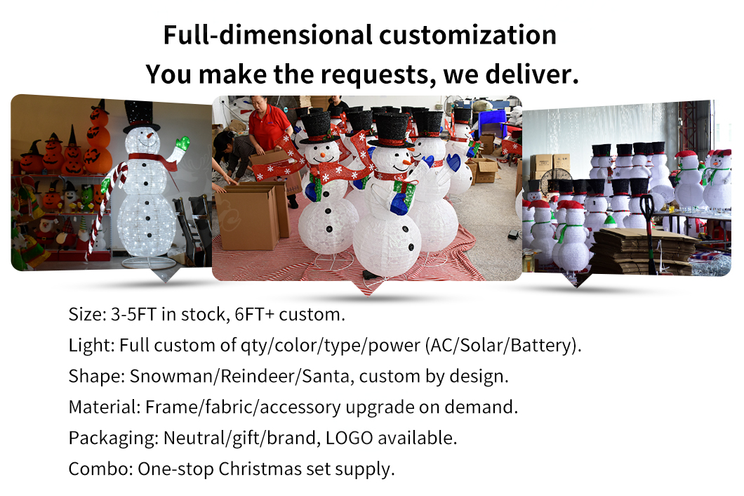 Foldable Christmas snowman figure with bright LED lights, suitable for residential or commercial holiday display