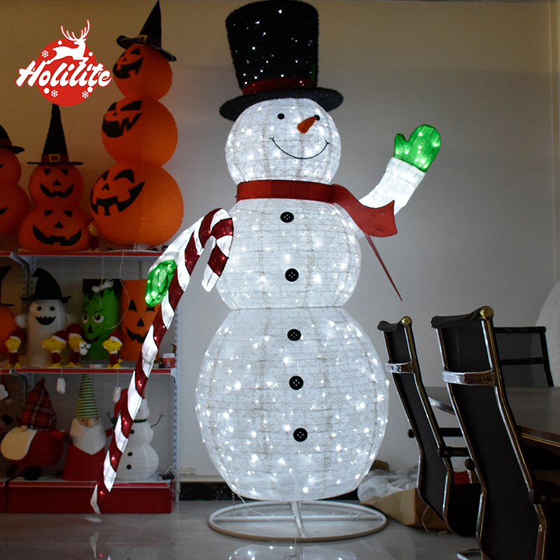 Collapsible Christmas Snowman with waterproof LED illumination for holiday home decoration