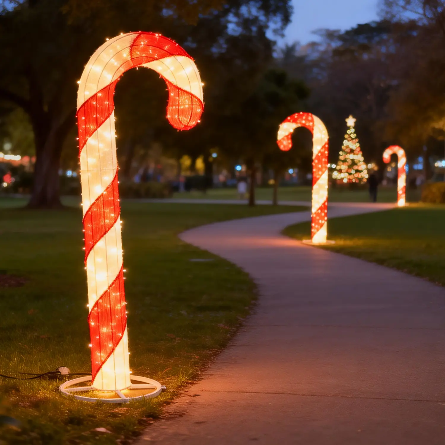 Decoración navideña exterior con bastones de caramelo
