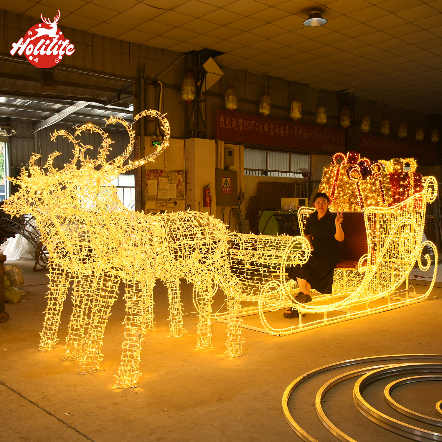 2M high reindeer sleigh light