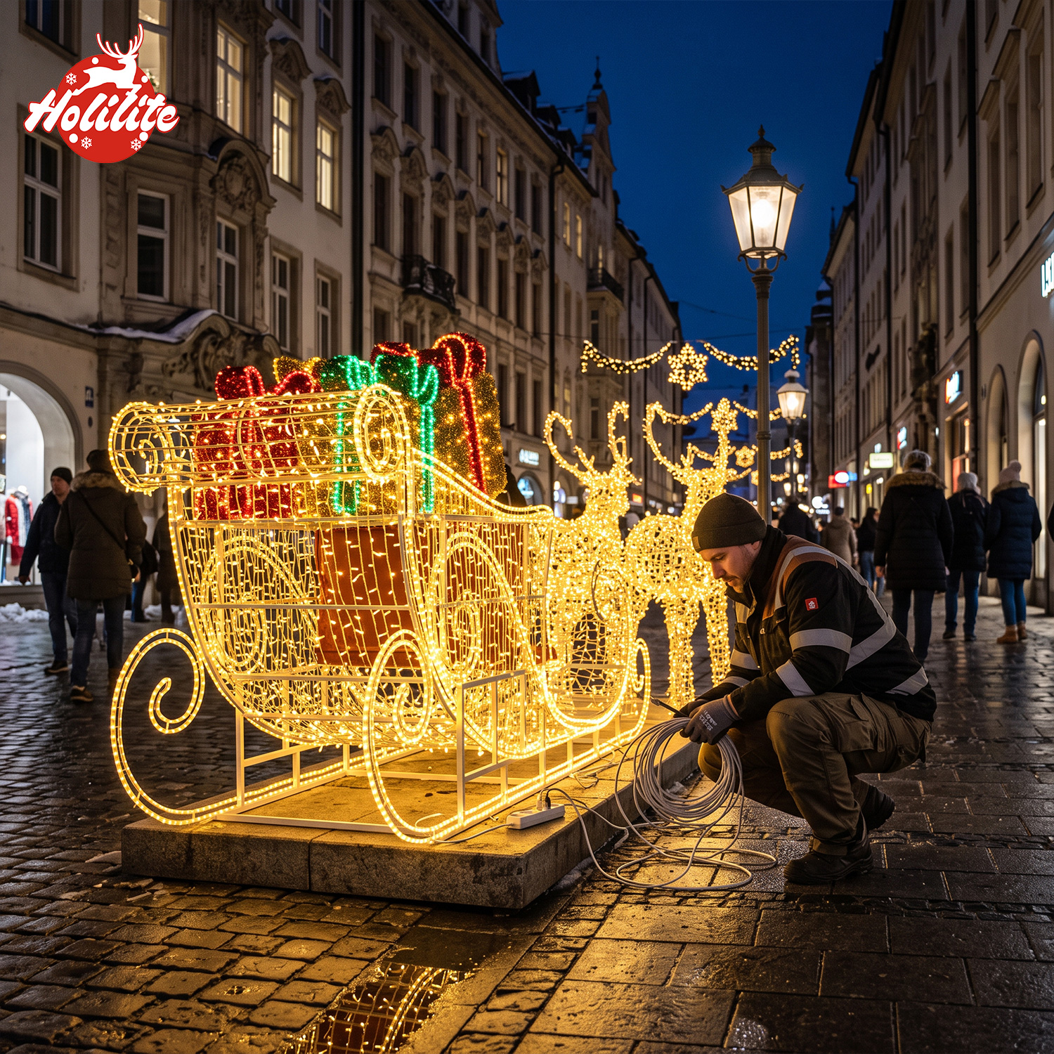 LED reindeer sleigh display