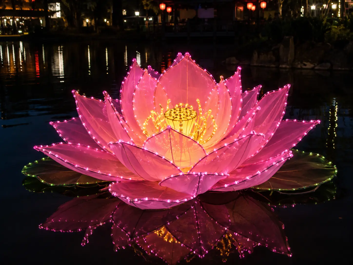 Lanterne en forme de lotus illuminée sur l'eau