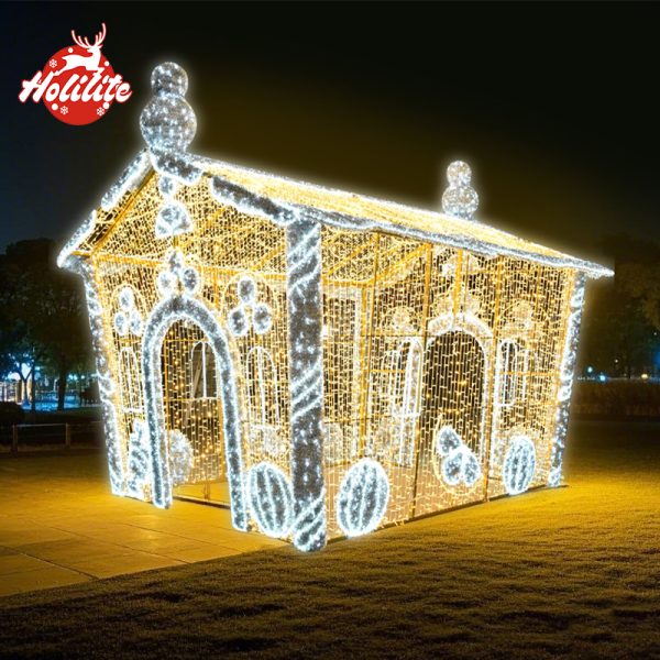 Walk-through illuminated Christmas house light for outdoor holiday display