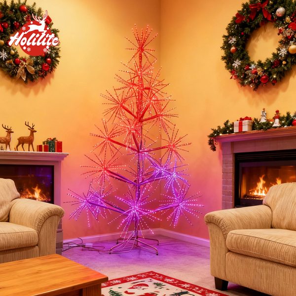 Luz de árbol de fuegos artificiales dinámica de exterior con estructura de marco de hierro