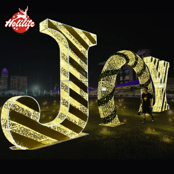 Large illuminated letter landmark lighting designed for photo spots in parks and urban attractions