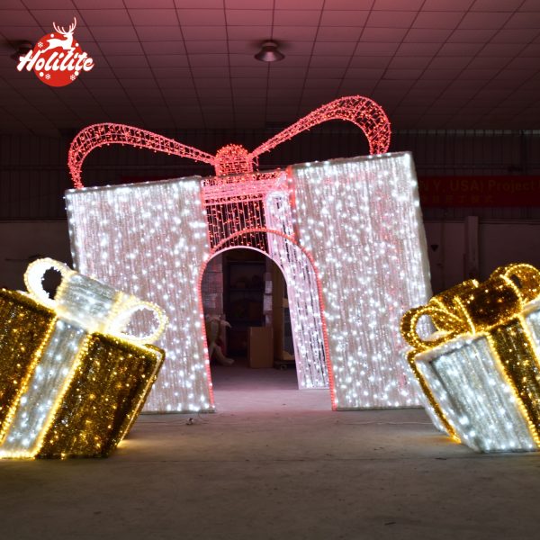 Large outdoor Christmas gift box arch light with waterproof LED strings