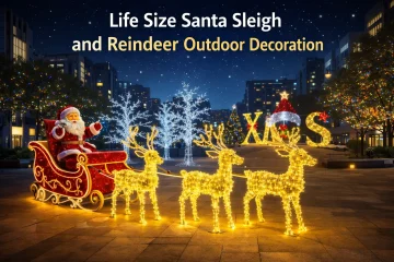 Life Size Santa Sleigh and Reindeer Outdoor Decoration